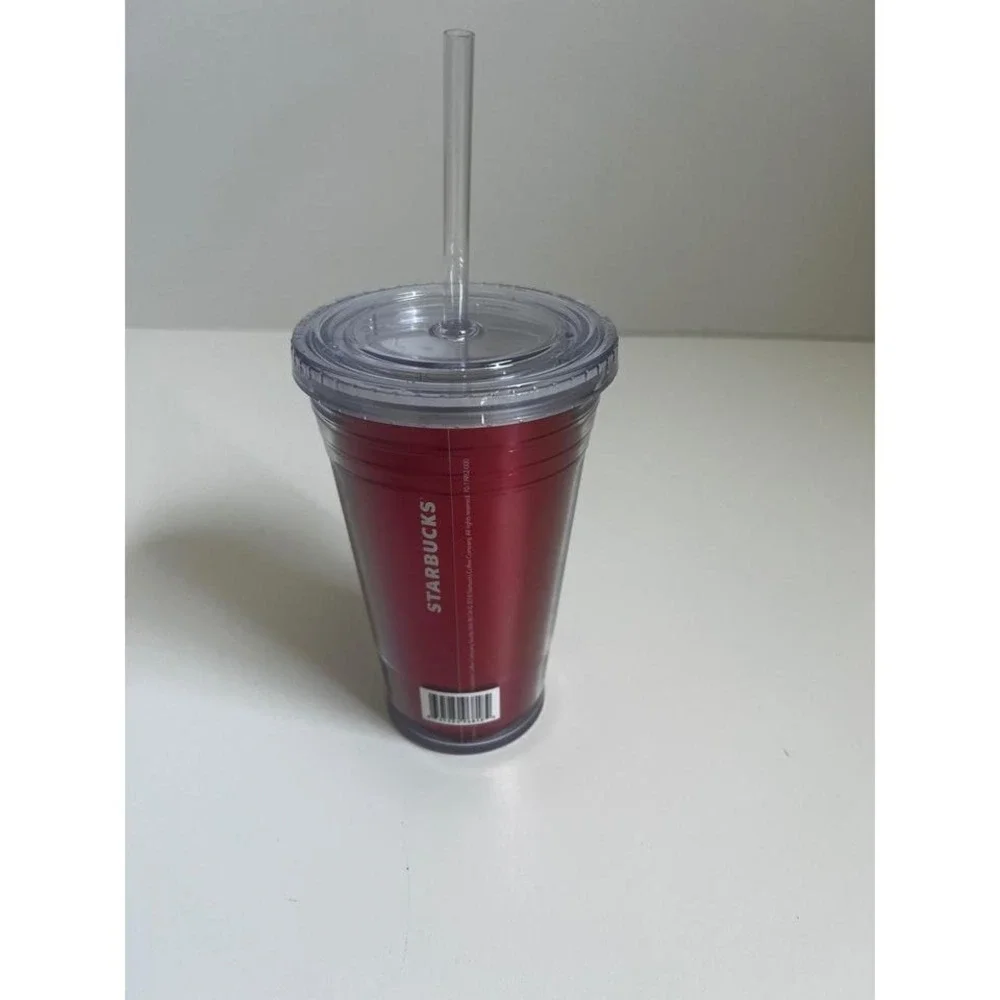 Starbucks Red Plastic Tumbler with Lid and Straw 16 fl oz‎ New